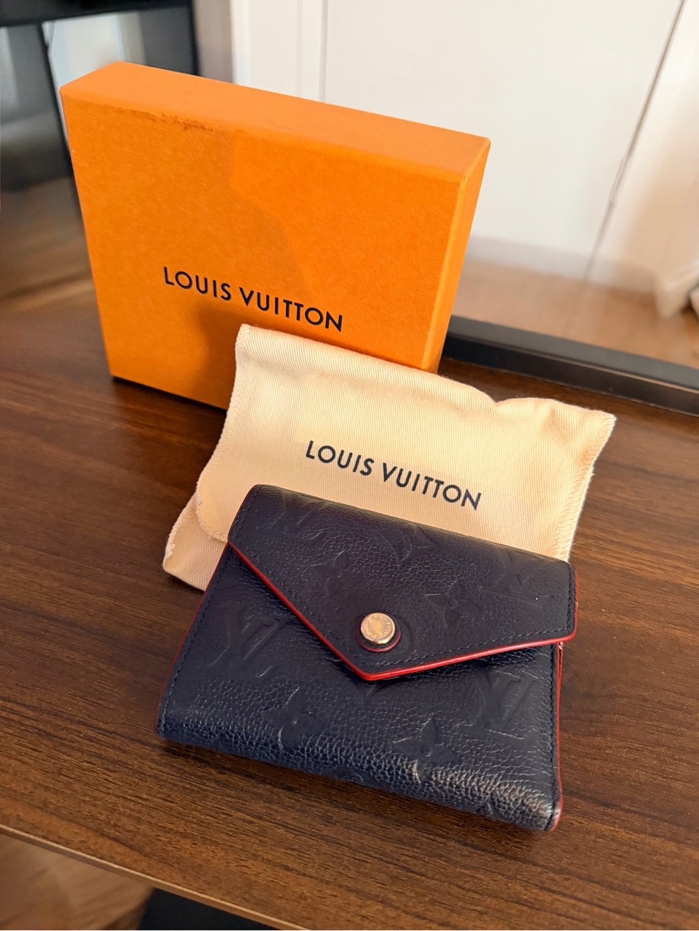 Louis Vuitton Black Leather Card Holder with Red Edge